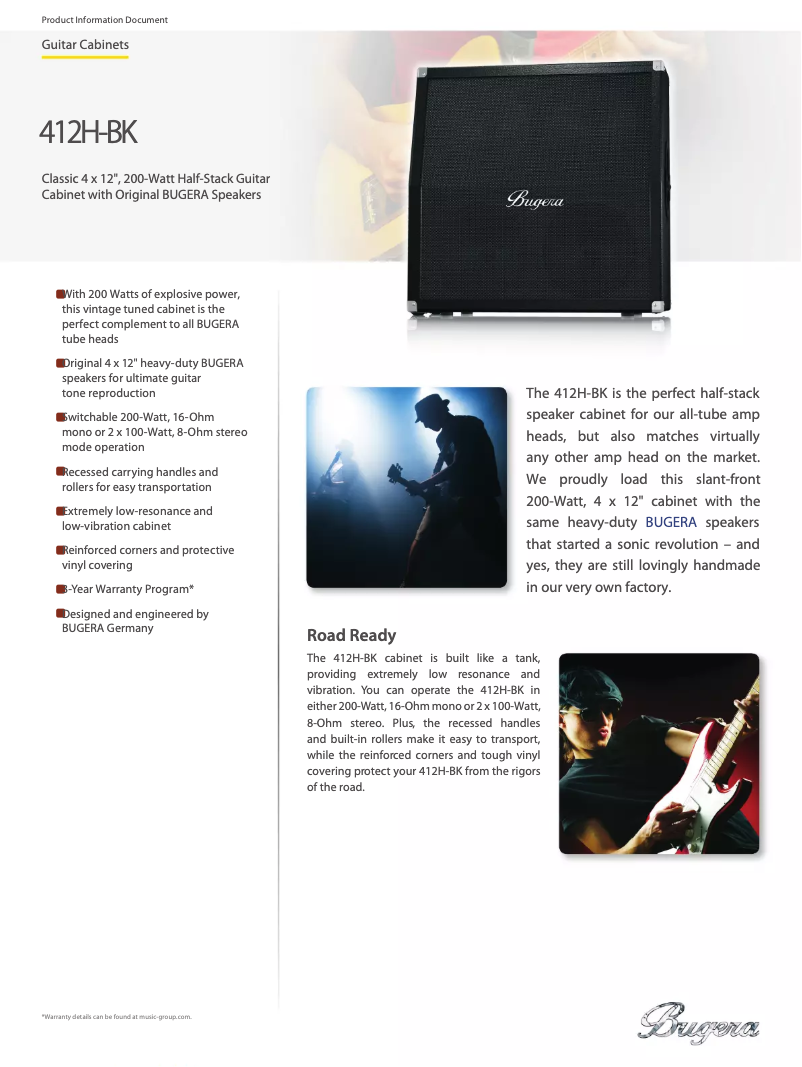 Page 1 de la notice Fiche technique Bugera 412H-BK