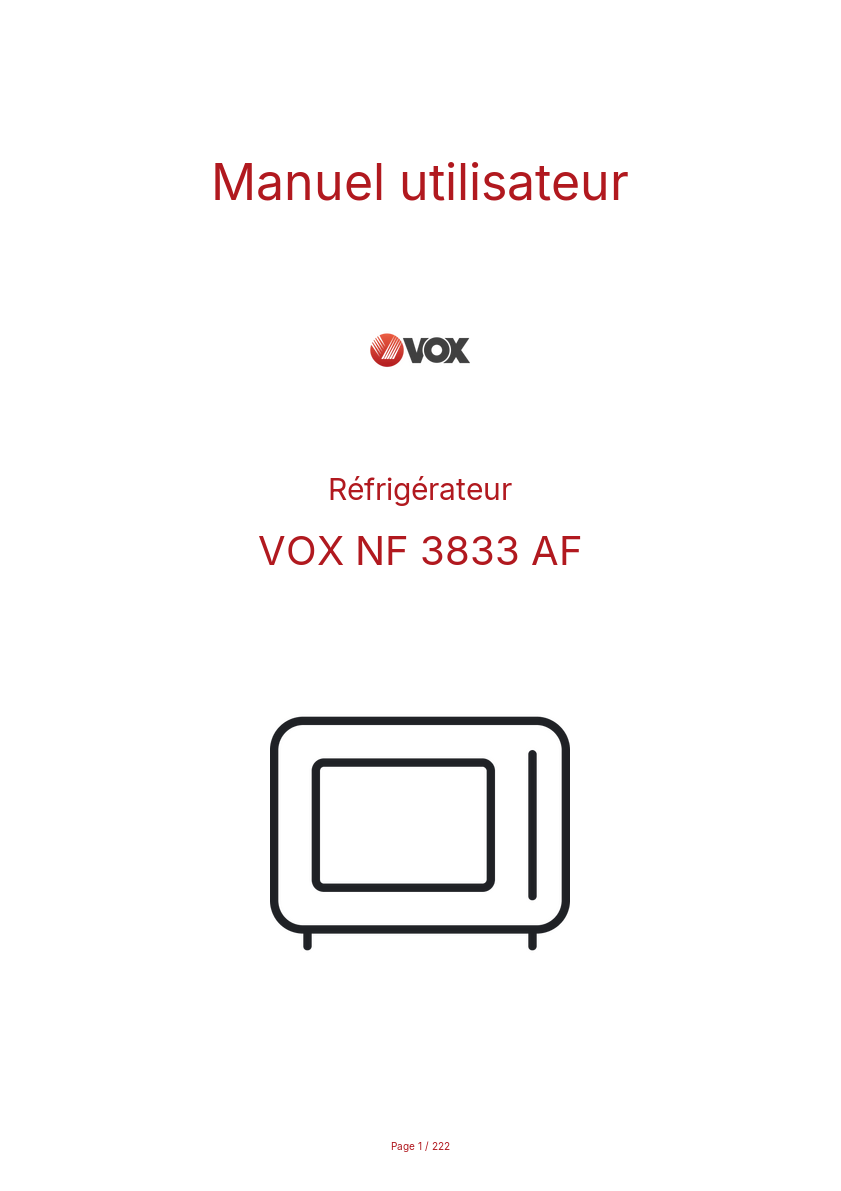 Page n°1 - Manuel utilisateur VOX NF 3833 AF
