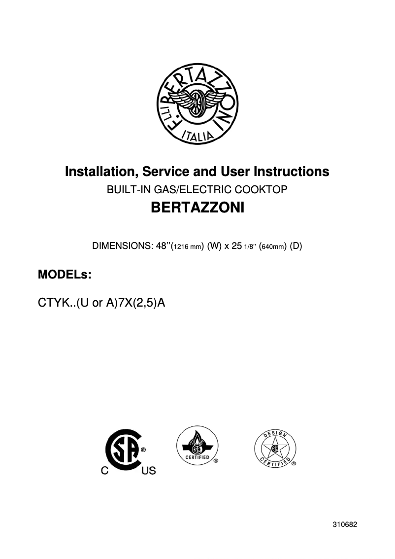Page 1 de la notice Manuel utilisateur Bertazzoni CB48M6G00XLP