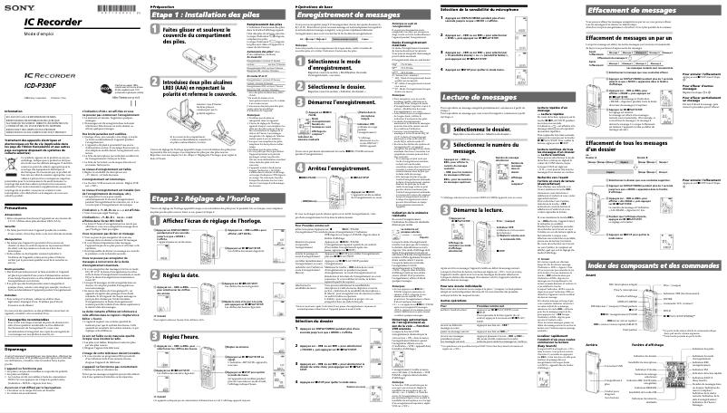 Page 1 de la notice Manuel utilisateur Sony ICD-P330F