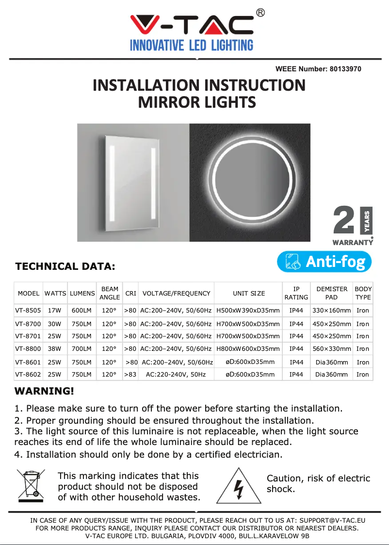 Page 1 de la notice Manuel utilisateur V-TAC VT-8701
