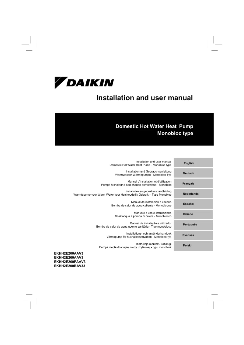 Page 1 de la notice Manuel utilisateur Daikin EKHH2E260AAV3