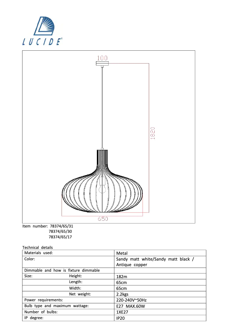 Page n°1 - Manuel utilisateur Lucide Manuela 78374/65/17