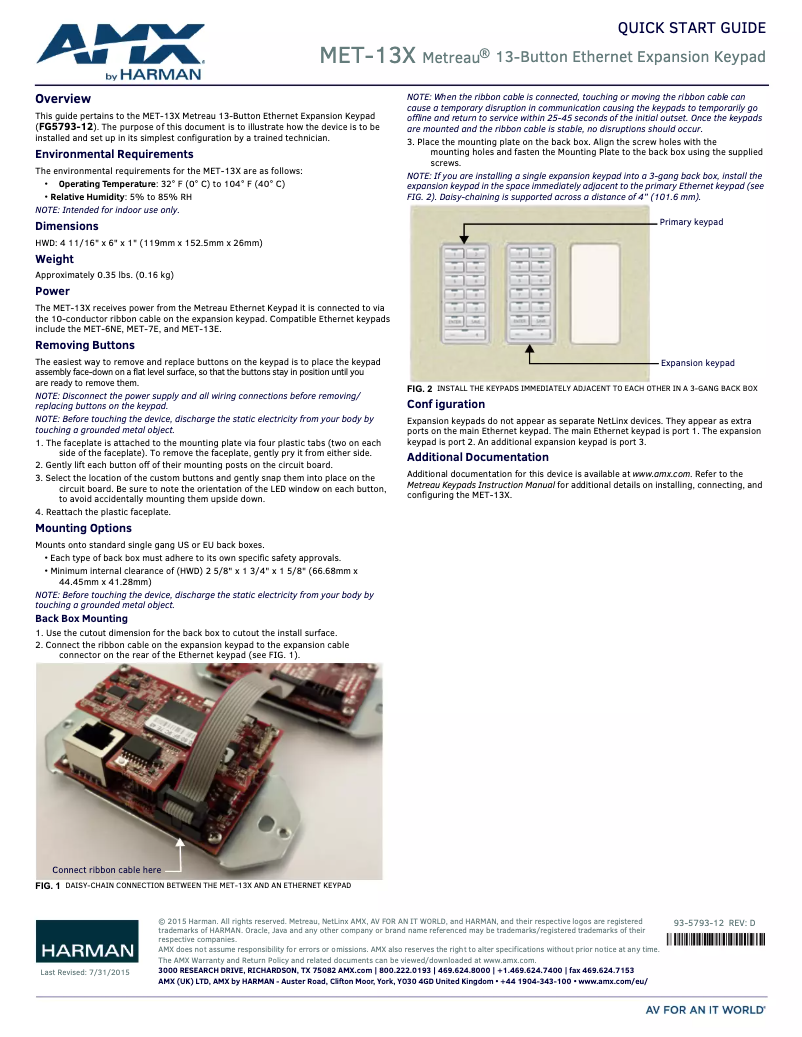 Page n°1 - Guide de démarrage rapide AMX Metreau MET-13X