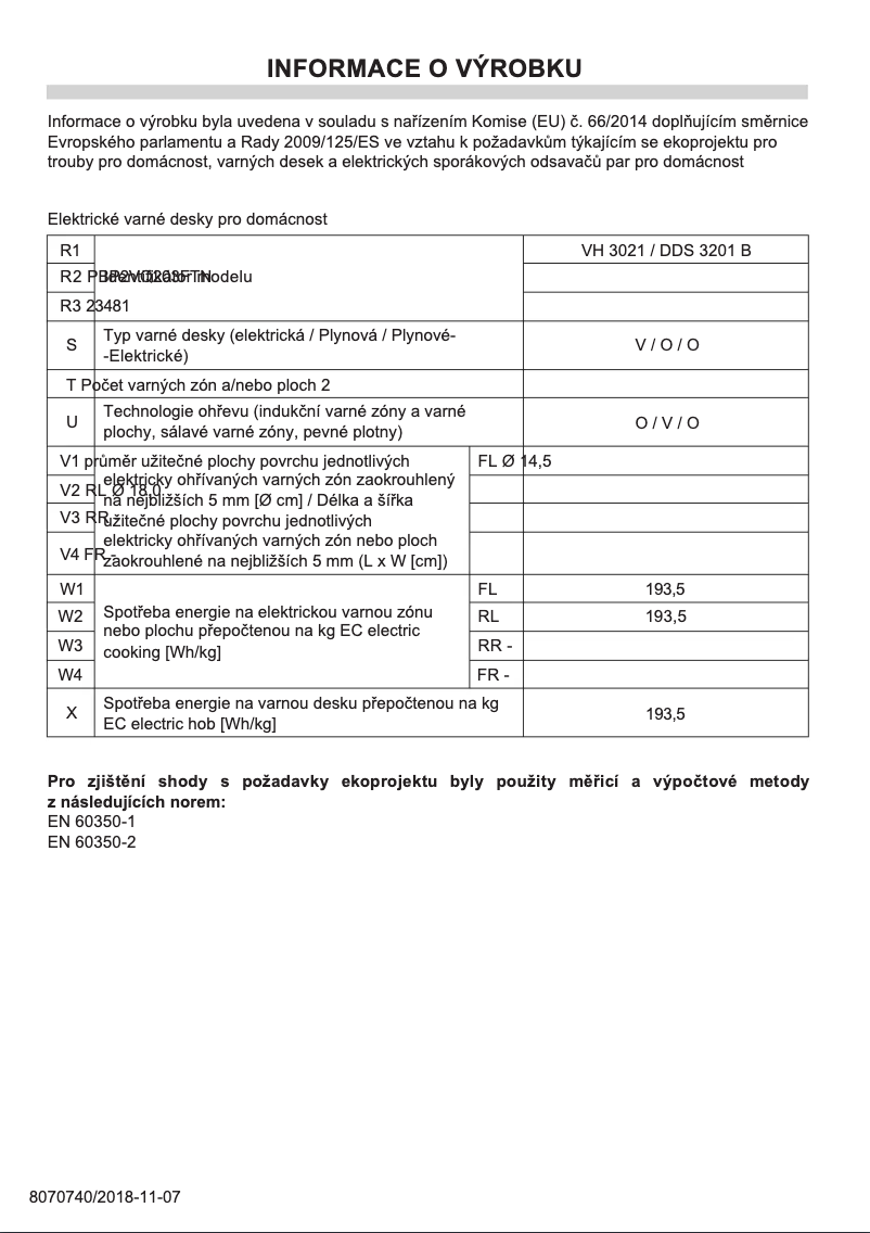 Page n°1 - Fiche technique Amica VH 3021