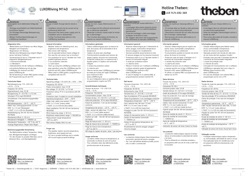 Page n°1 - Manuel utilisateur Theben LUXORliving M140