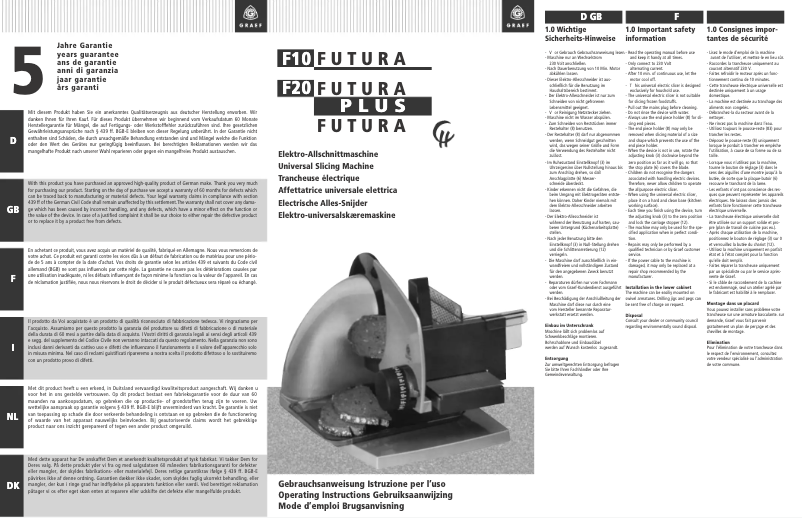 Page n°1 - Manuel utilisateur Graef F20 Futura Plus