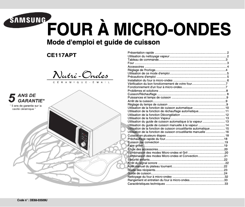 Page n°1 - Manuel utilisateur Samsung CE117APT-B