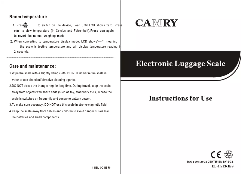 Page 1 de la notice Manuel utilisateur Camry EL10