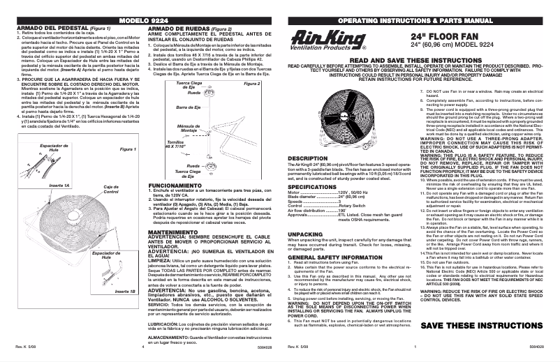 Page n°1 - Manuel utilisateur Air King 9224