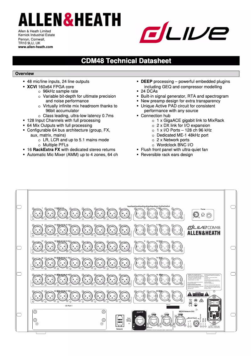 Page n°1 - Fiche technique Allen & Heath dLive CDM48