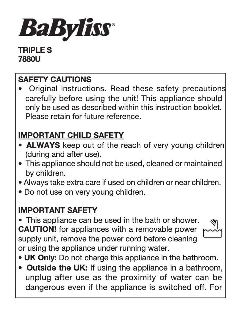 Page 1 de la notice Manuel utilisateur BaByliss Triple S 7880U