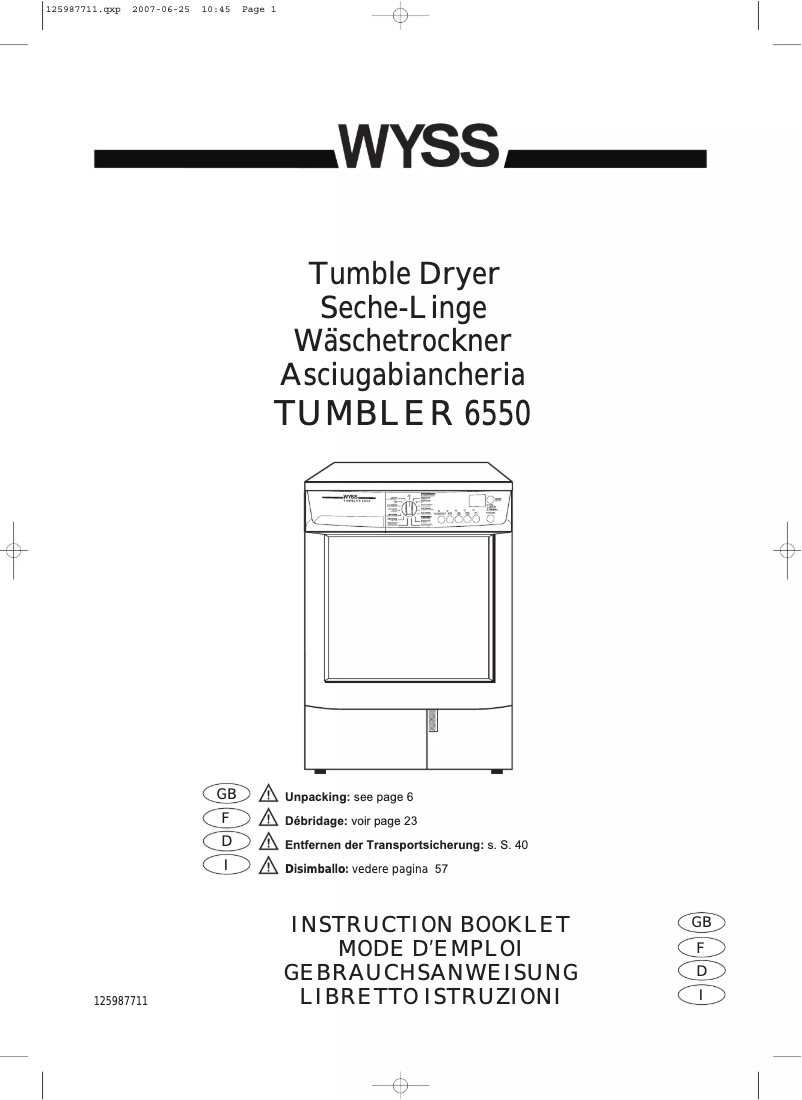 Page n°1 - Manuel utilisateur Wyss Tumbler 6550
