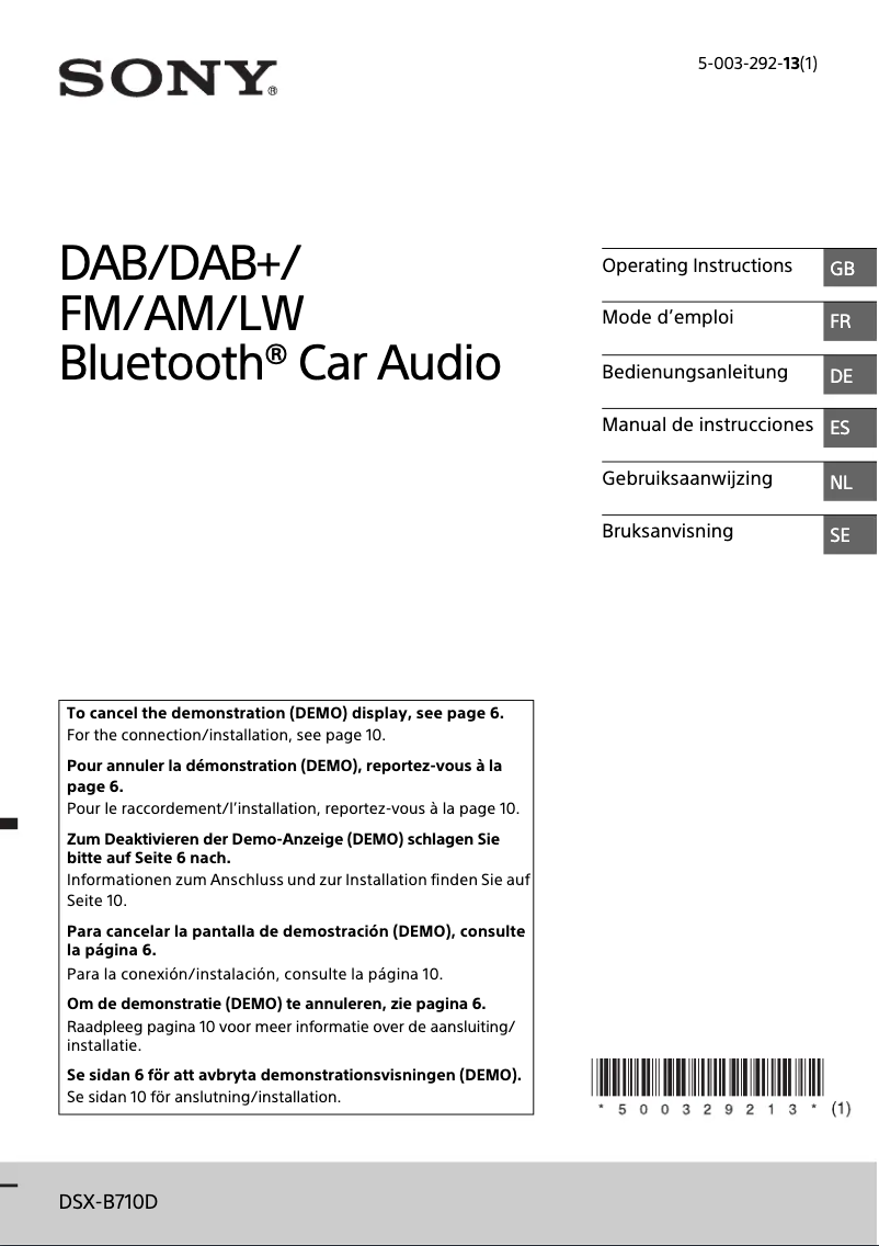Page n°1 - Manuel utilisateur Sony DSX-B710D