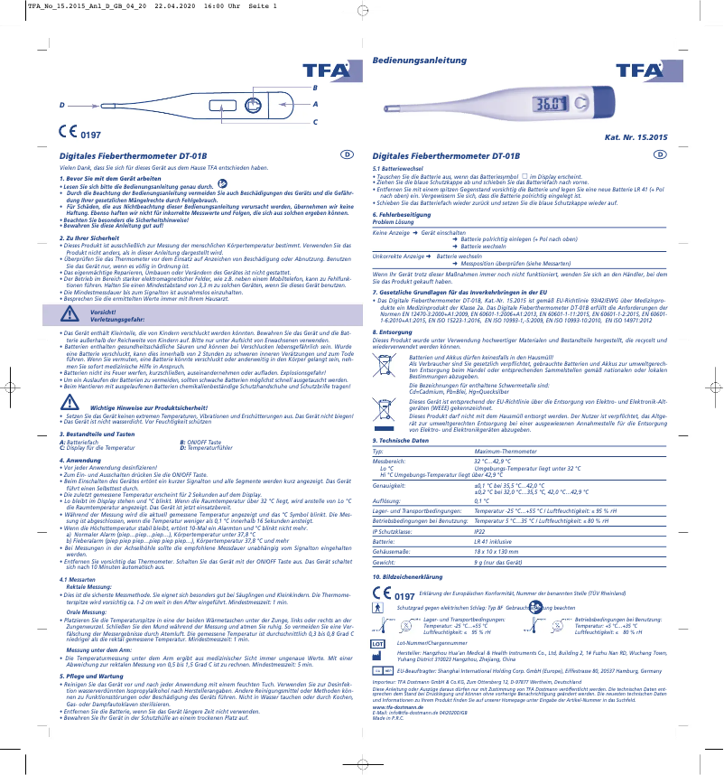 Page 1 de la notice Manuel utilisateur TFA DT-01B