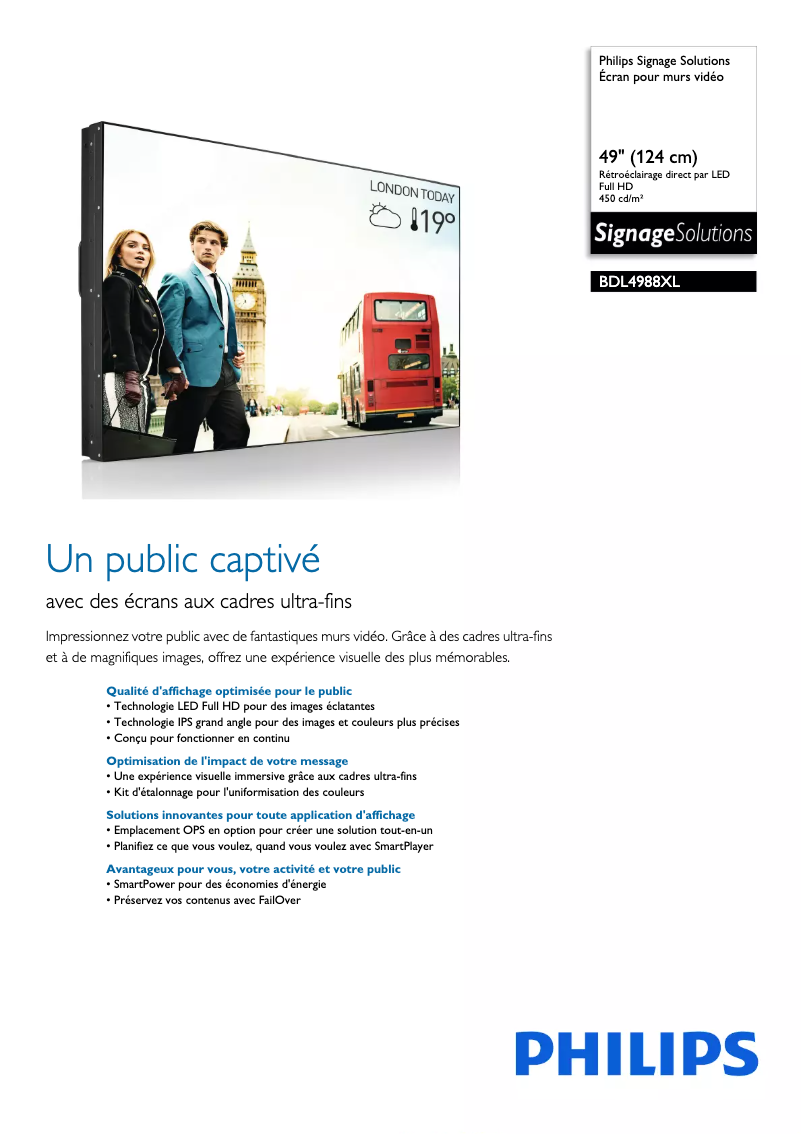 Image de la première page du manuel de l'appareil Signage Solutions BDL4988XL