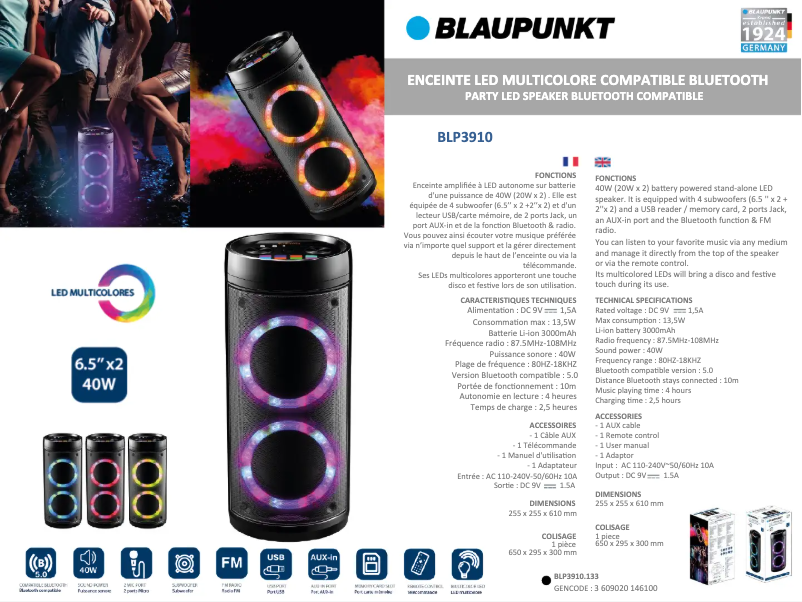 Image de la première page du manuel de l'appareil BLP3910