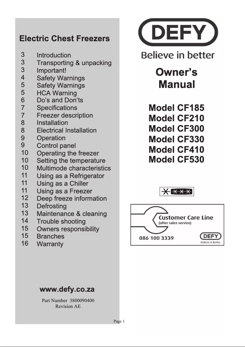 Page n°1 - Manuel utilisateur Defy CF330