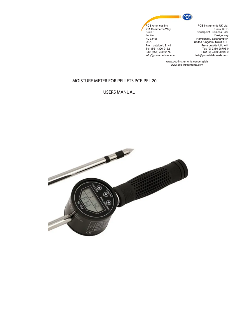 Page 1 de la notice Manuel utilisateur PCE Instruments PCE-PEL 20