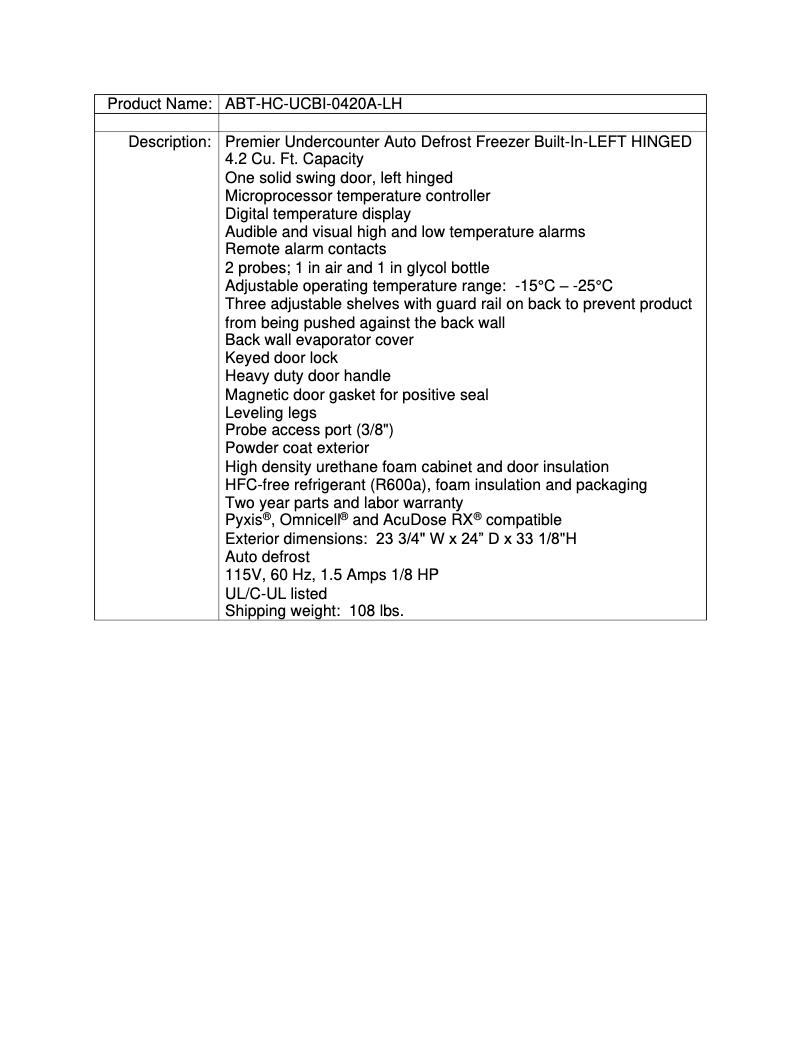 Page 1 de la notice Manuel utilisateur American BioTech Supply ABT-HC-UCBI-0420A-LH