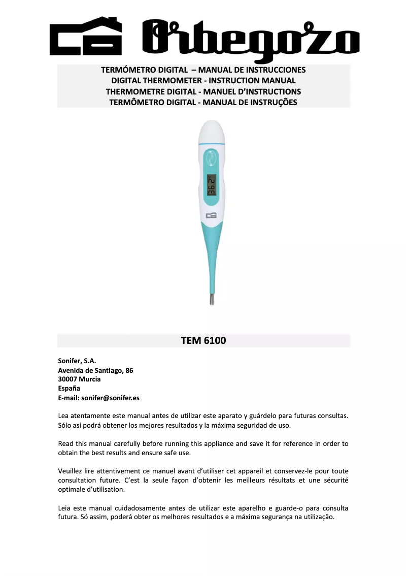 Page n°1 - Manuel utilisateur Orbegozo TEM 6100