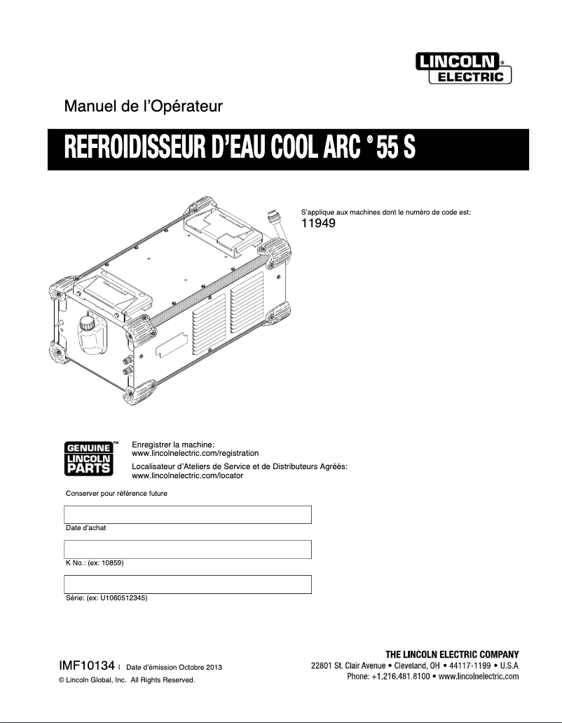 Page n°1 - Manuel utilisateur Lincoln Electric Cool Arc 55 S