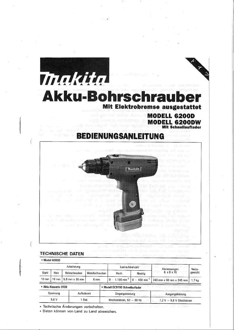 Page 1 de la notice Manuel utilisateur Makita 6200DW