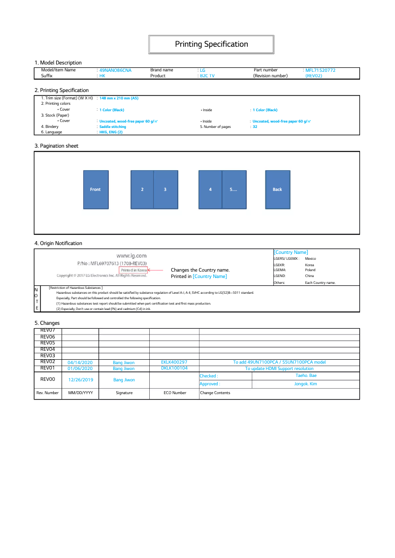 Page 1 de la notice Manuel utilisateur LG 55UN7400PCA
