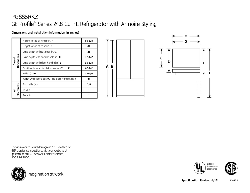Page n°1 - Fiche technique GE Profile PGSS5RKZSS
