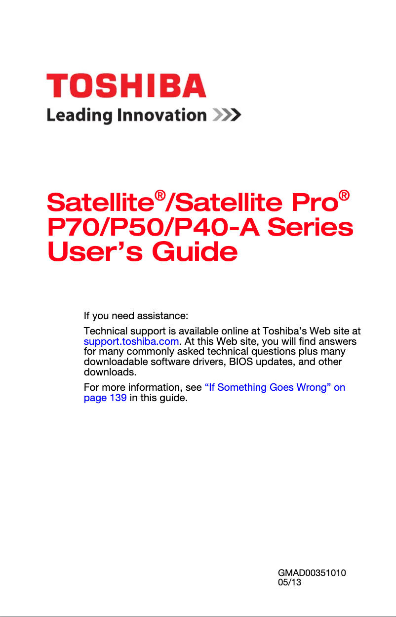 Page 1 de la notice Manuel utilisateur Toshiba Satellite Pro P50