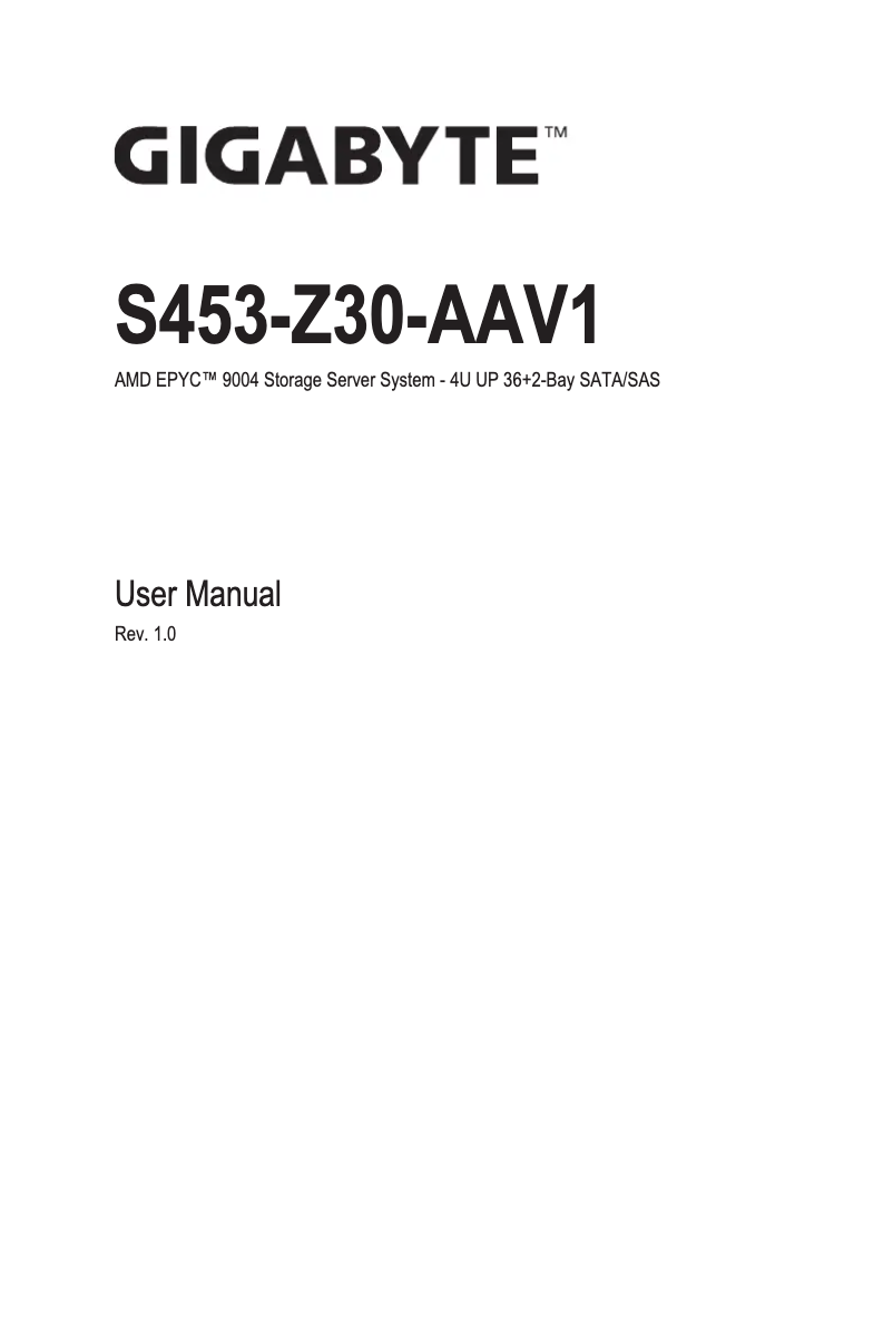 Page 1 de la notice Manuel utilisateur Gigabyte S453-Z30