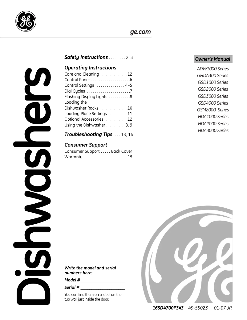 Page n°1 - Manuel d'utilisation et d'entretien Americana ADW1000KWW