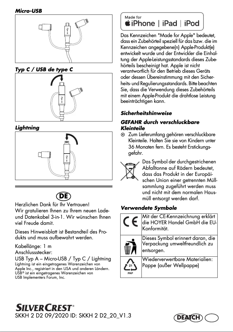 Page n°1 - Manuel utilisateur SilverCrest SKKH 2 D2