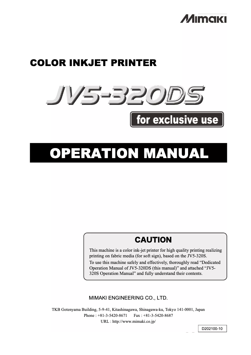 Page 1 de la notice Manuel utilisateur Mimaki JV5-320DS