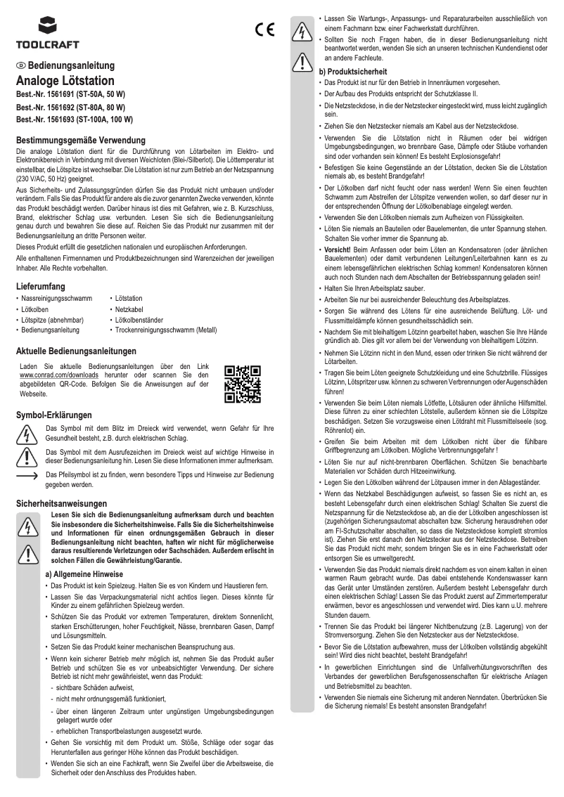 Page 1 de la notice Manuel utilisateur Toolcraft ST-80A