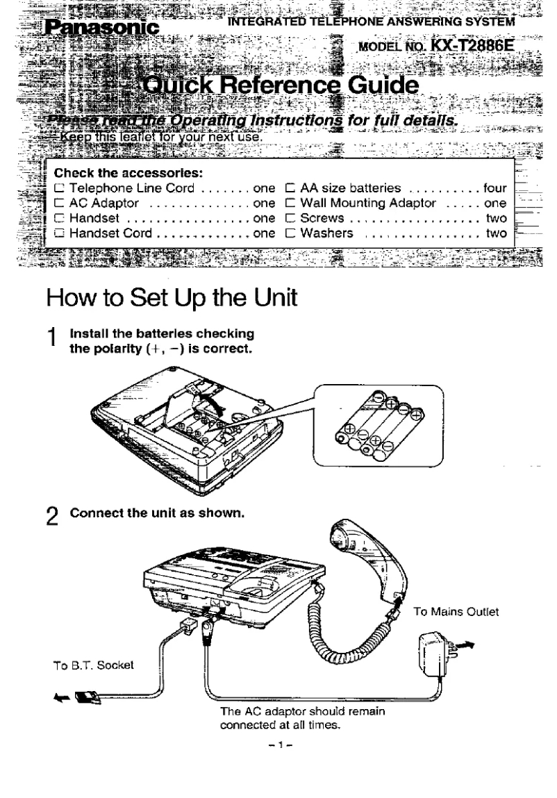 Image de la première page du manuel de l'appareil KX-T2886E