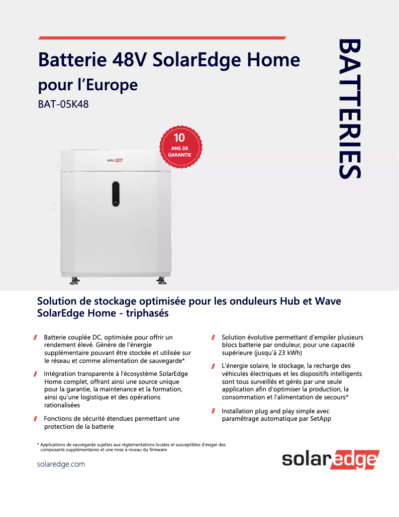 Page 1 de la notice Guide d'installation SolarEdge IAC-RBAT-5KMTOP-01