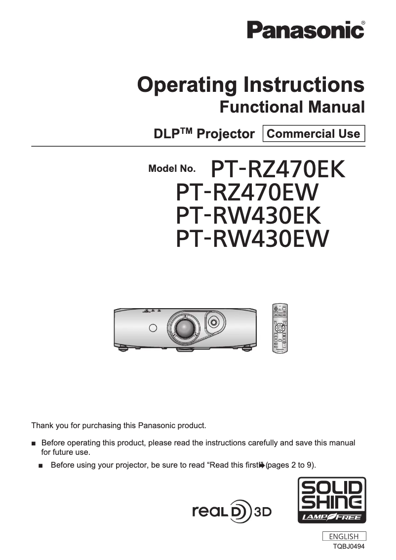 Página 1 del manual Manual de usuario Panasonic PT-RZ470E
