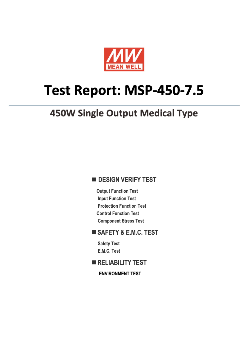 Page 1 de la notice Fiche technique Mean Well MSP-450-7.5