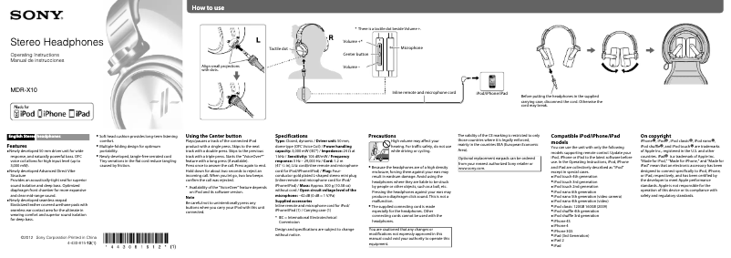 Page n°1 - Manuel utilisateur Sony MDR-X10