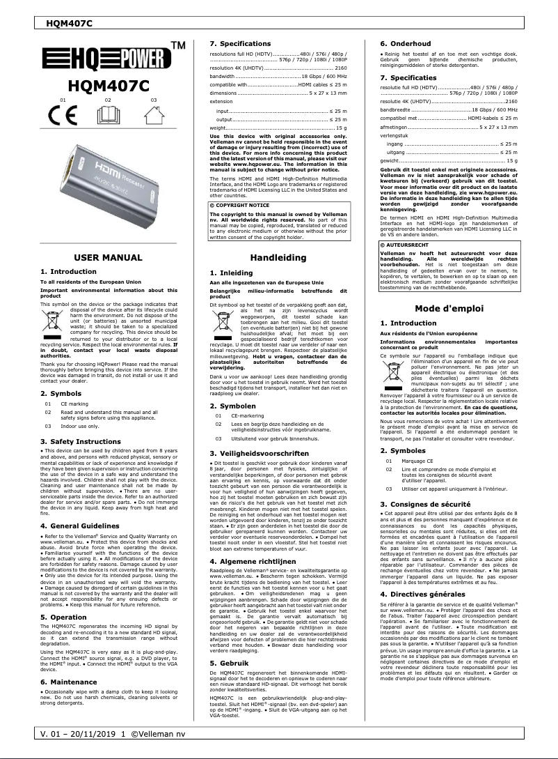 Image de la première page du manuel de l'appareil HQM407C