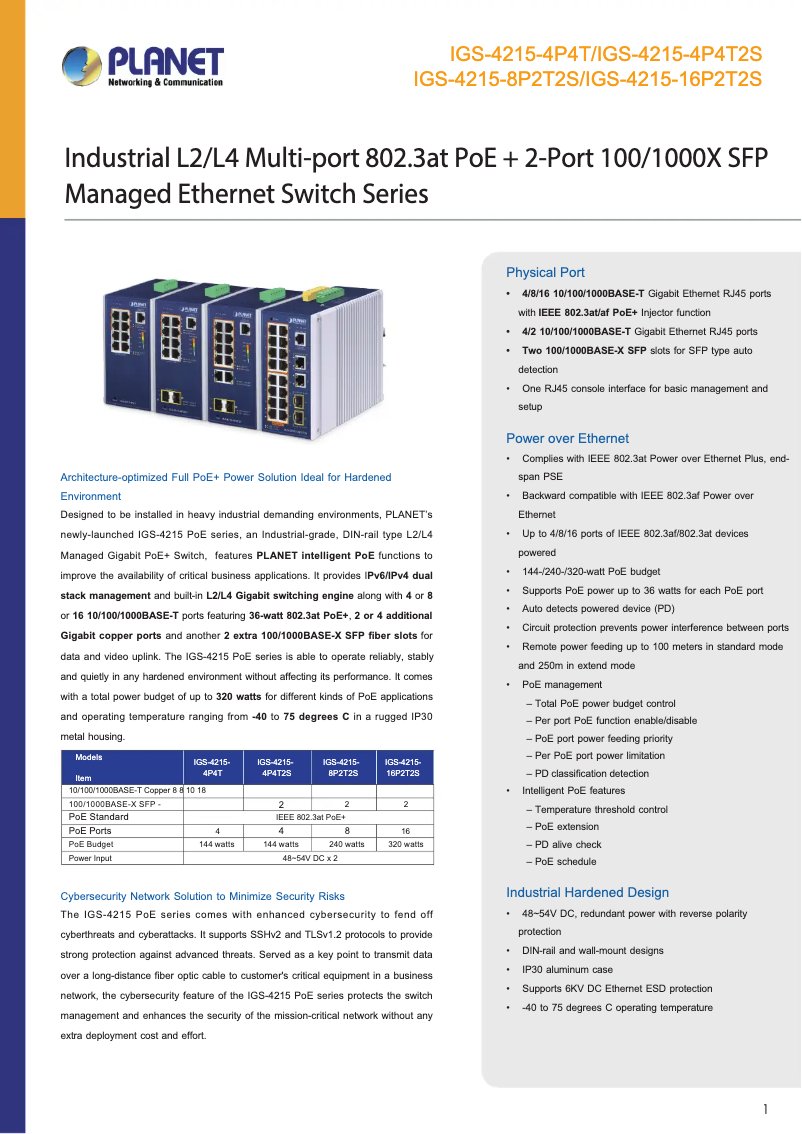 Page 1 de la notice Fiche technique Planet IGS-4215-16P2T2S