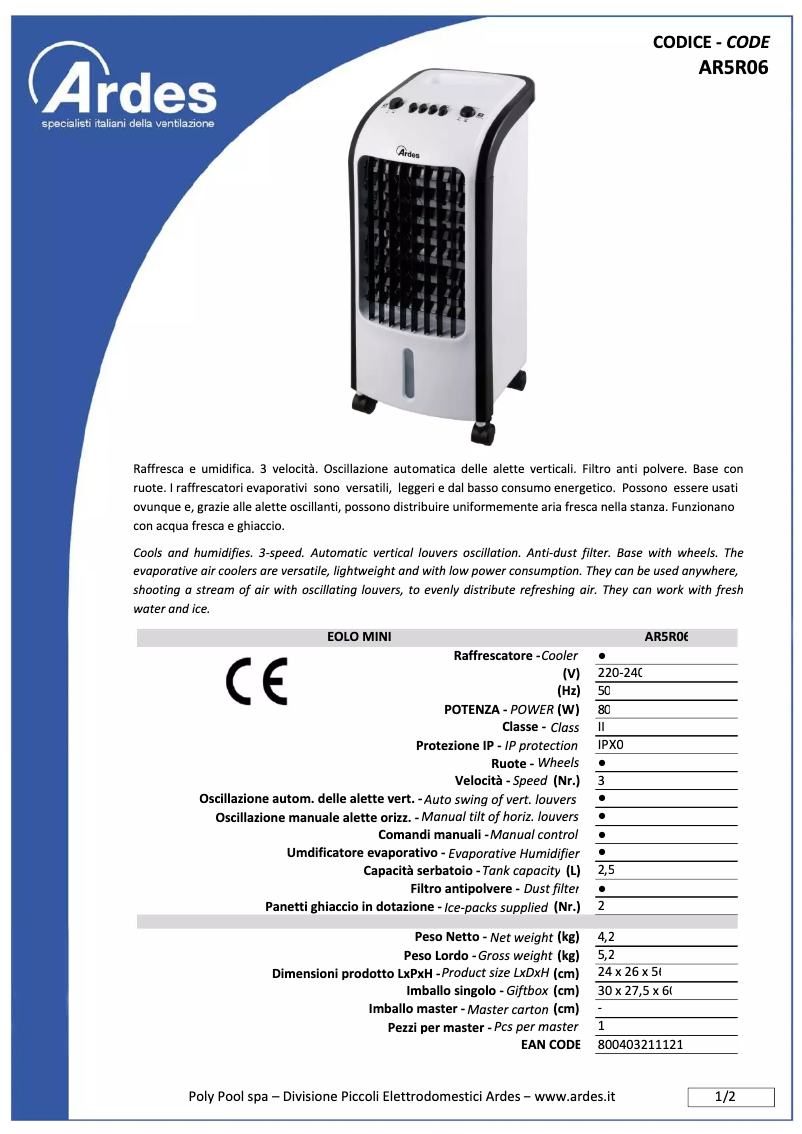 Page 1 de la notice Fiche technique Ardes AR5R04