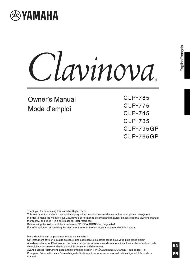 Page 1 de la notice Manuel utilisateur Yamaha Clavinova CLP-745