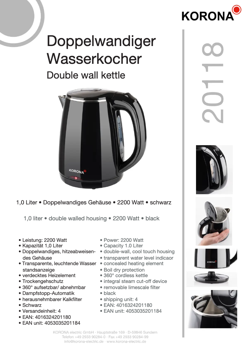 Page 1 de la notice Fiche technique Korona 20118