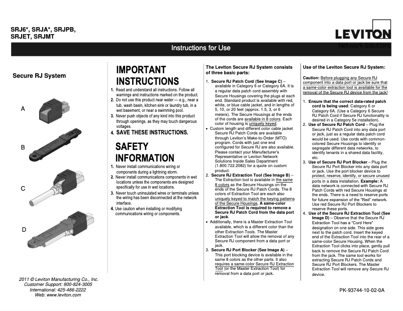 Page n°1 - Manuel utilisateur Leviton SRJET-00R