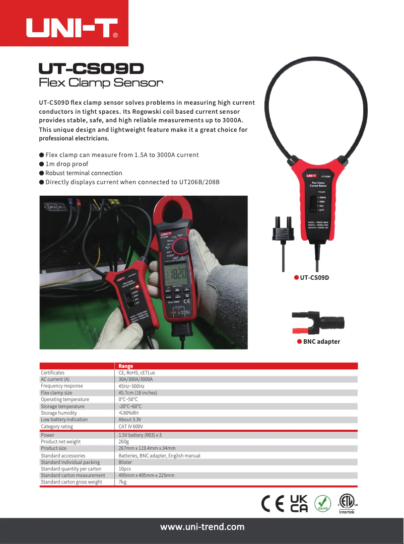 Page 1 de la notice Fiche technique Uni-T UT-CS09D
