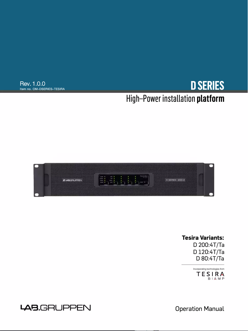 Page 1 de la notice Manuel utilisateur Lab Gruppen D 80:4Ta