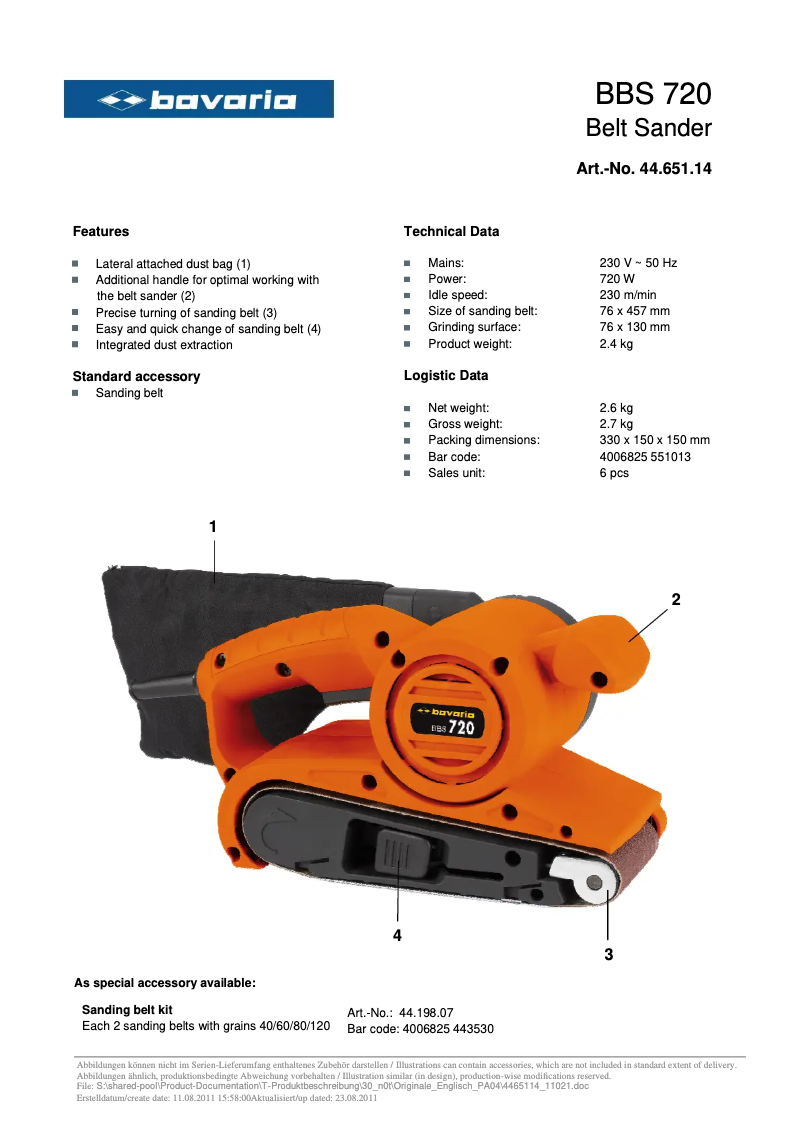 Página 1 del manual Ficha técnica Bavaria BBS 720