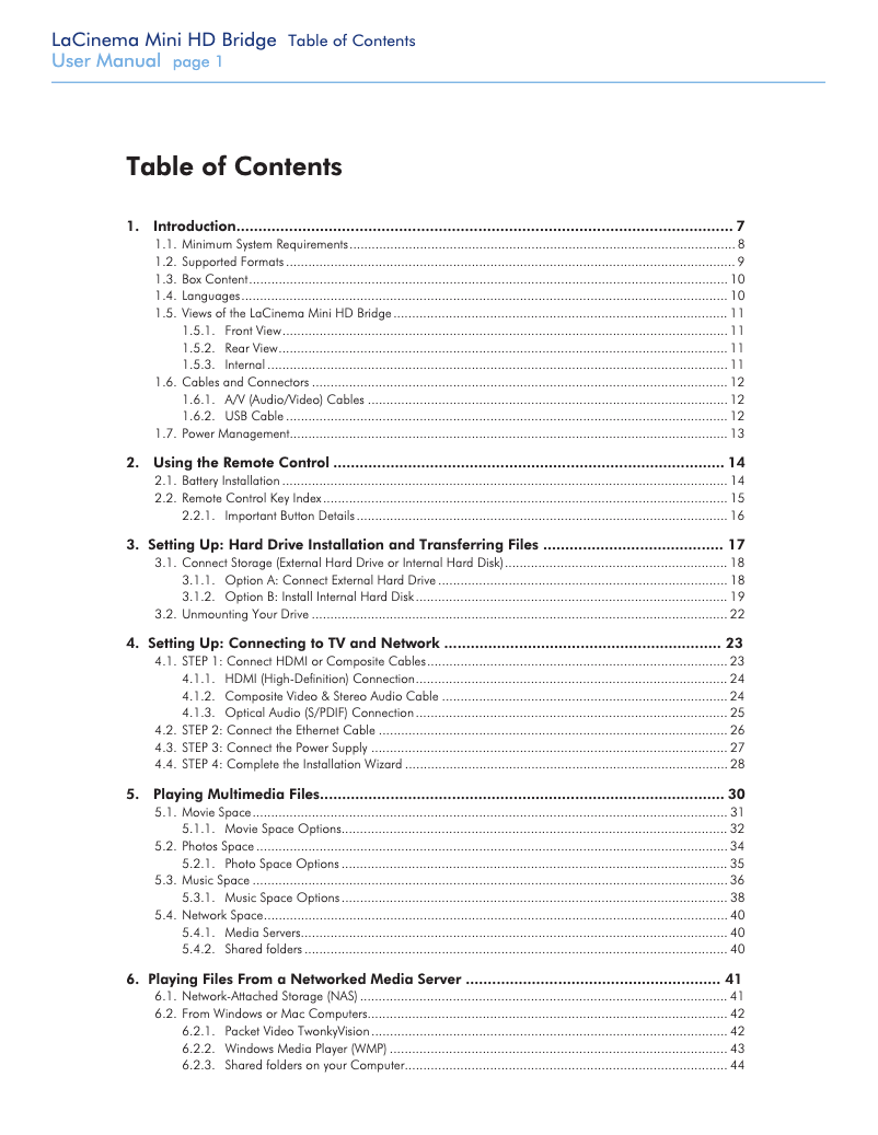 Page n°1 - Manuel utilisateur LaCie LaCinema Mini HD Bridge